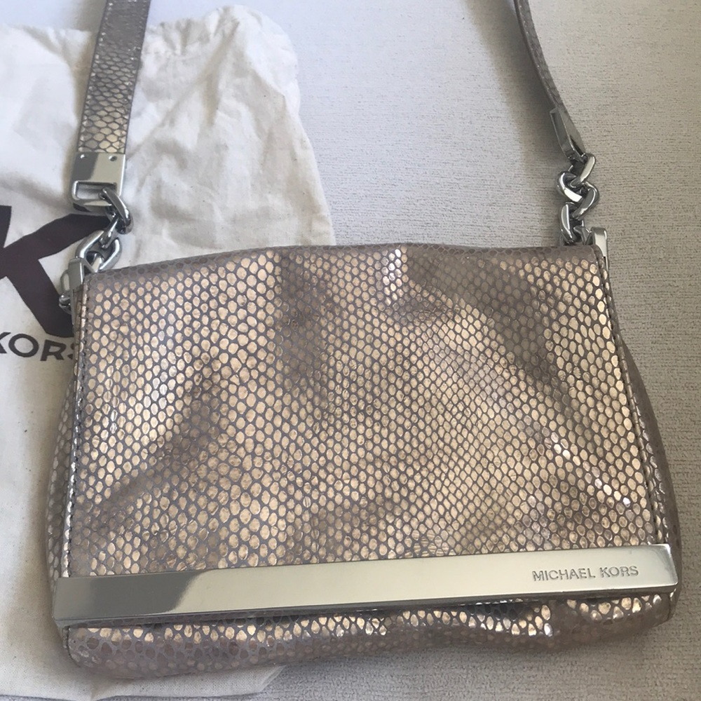 Michael Kors Metallic Snakeskin Bag 8”x 6”